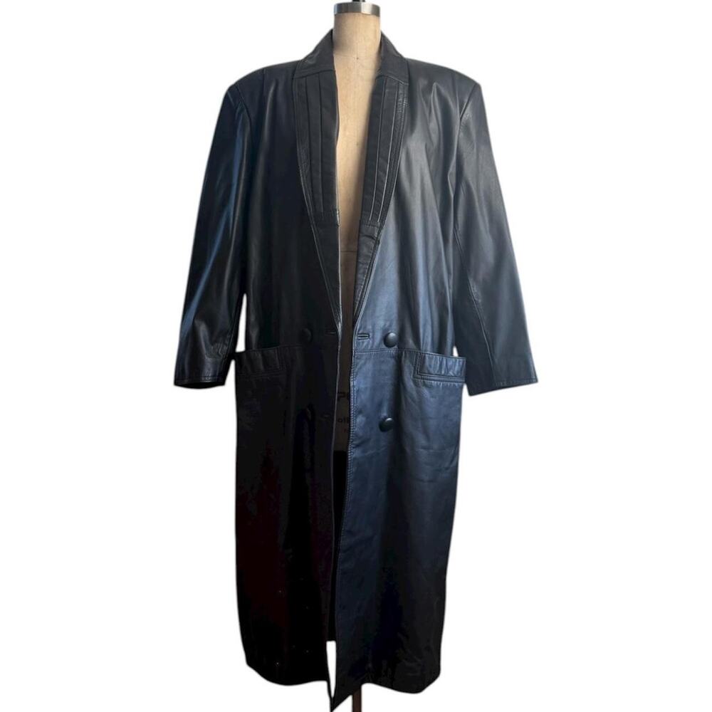 Vintage G-III Black leather trench coat size M - Picture 3 of 8